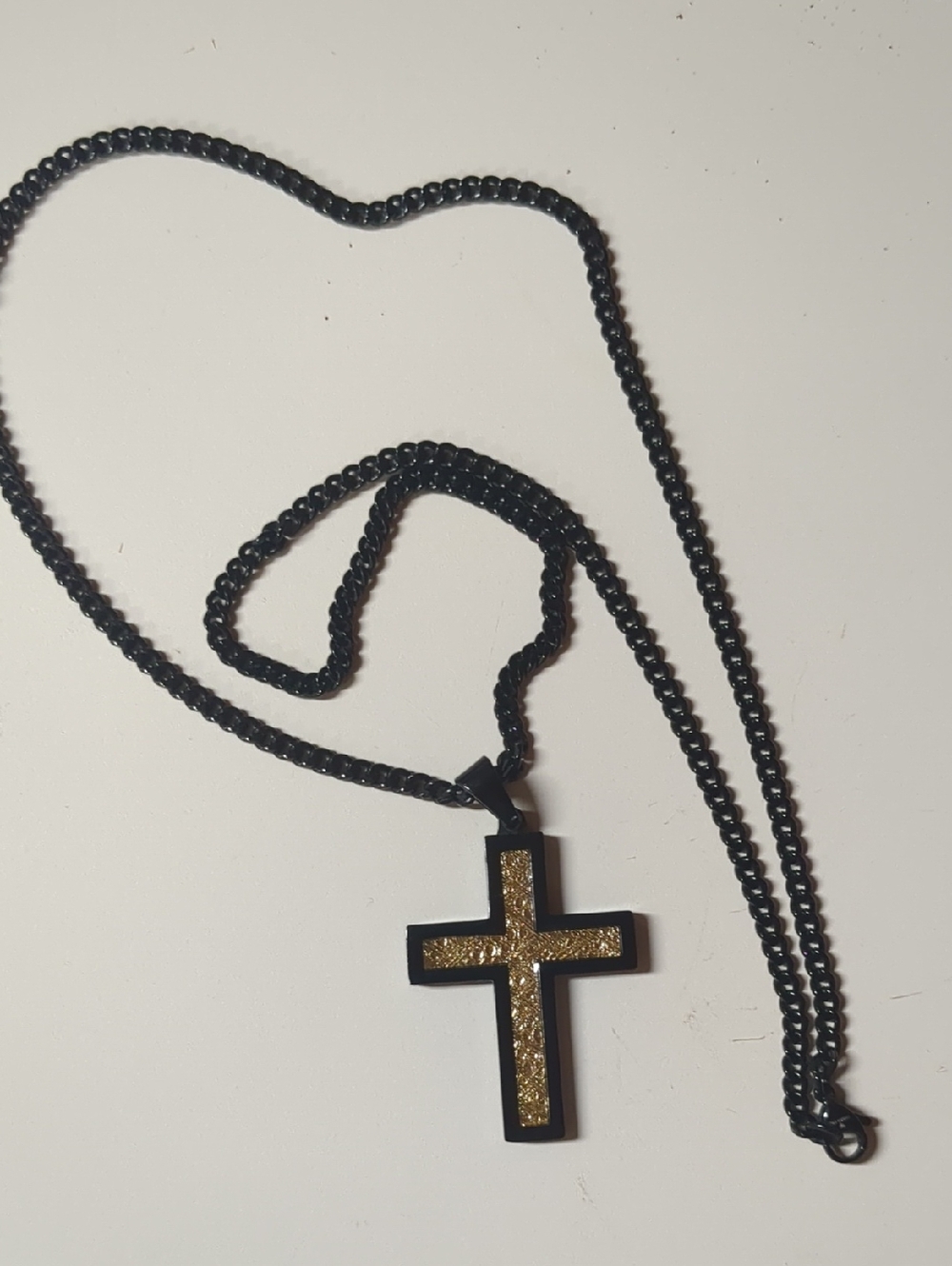 Black and Yellow Ion-Plated Stainless Steel Cross Pendant Necklace Men